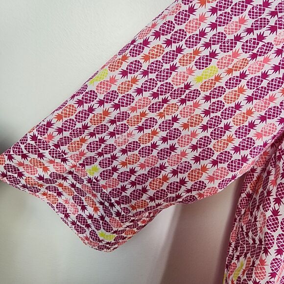 Catherines Shirt Top Womens Size 1X White Pink Pineapple Button Front 3/4 Sleeve - Picture 7 of 11